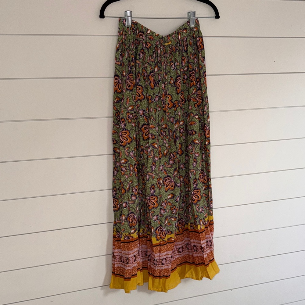 DR2 Floral Maxi Skirt - Green, Yellow, Pink Boho Cottage Core size Medium
